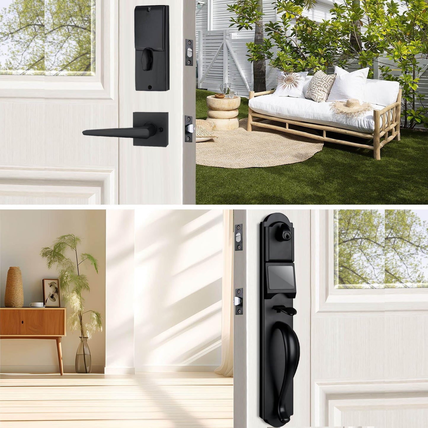 HISAFE Keyless Entry Door Lock Set, Camelot Trim Exterior Door Handleset with Single Cylinder Deadbolt, Heavy Duty Front Door Lockset, Left Handed, 17.52'' Length