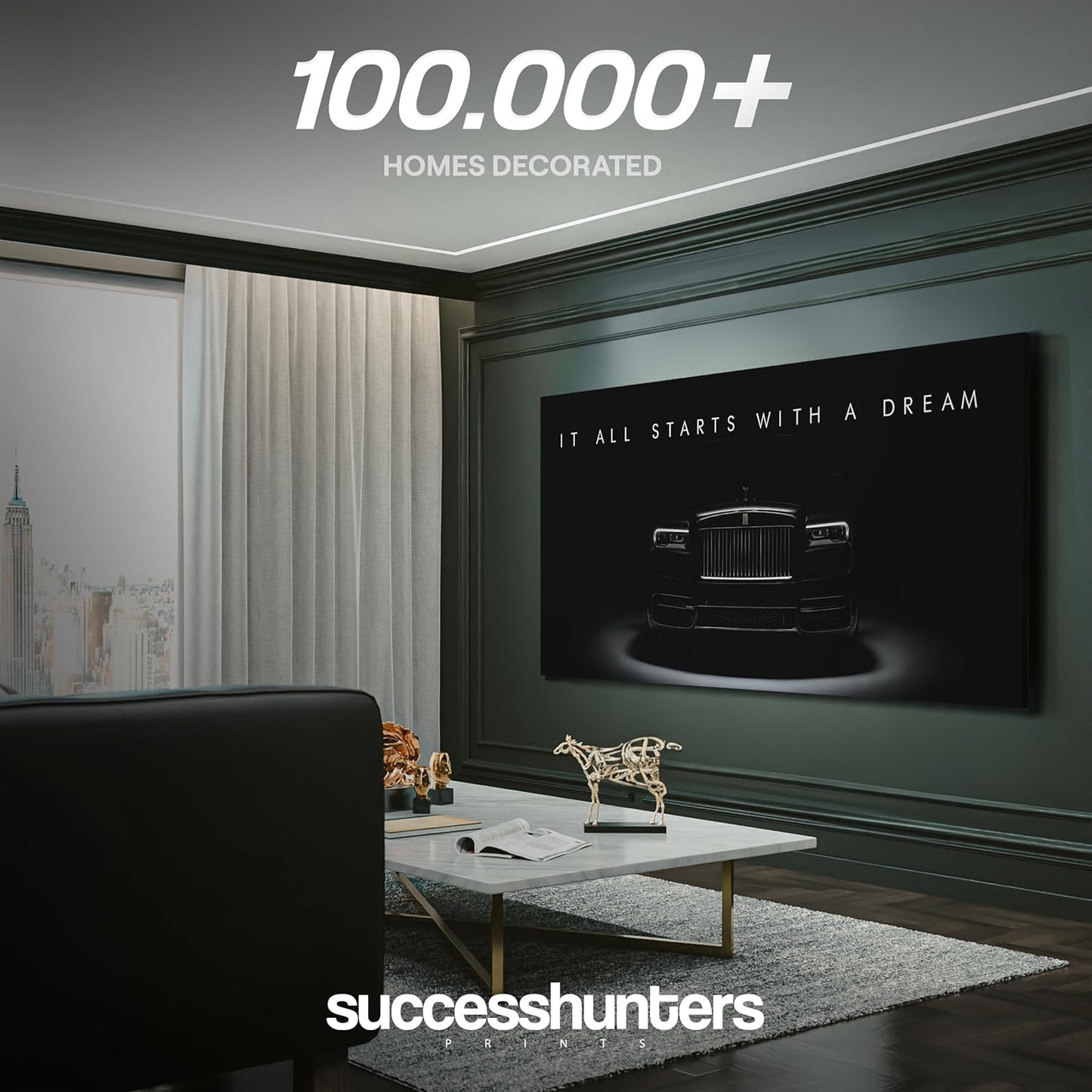 Motivational Wall Art for Office, Super Car Art Canvas, Inspirational Automotive Decor for Rolls-Royce Cullinan Black Badge Lovers, Motivational Wall Decor for Home, Car Poster (8" x 8" in)
