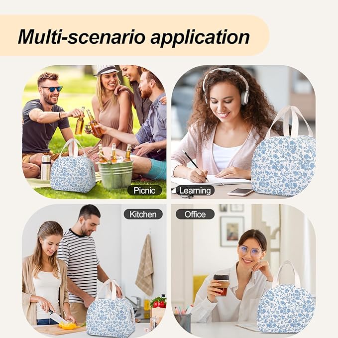 Lunch Box for Women,Cute Quilted Lunch Tote Bag,Reusable Insulated Lunch Box,Large Capacity Cooler Bag with Compartments for Work, Picnics or Travelling