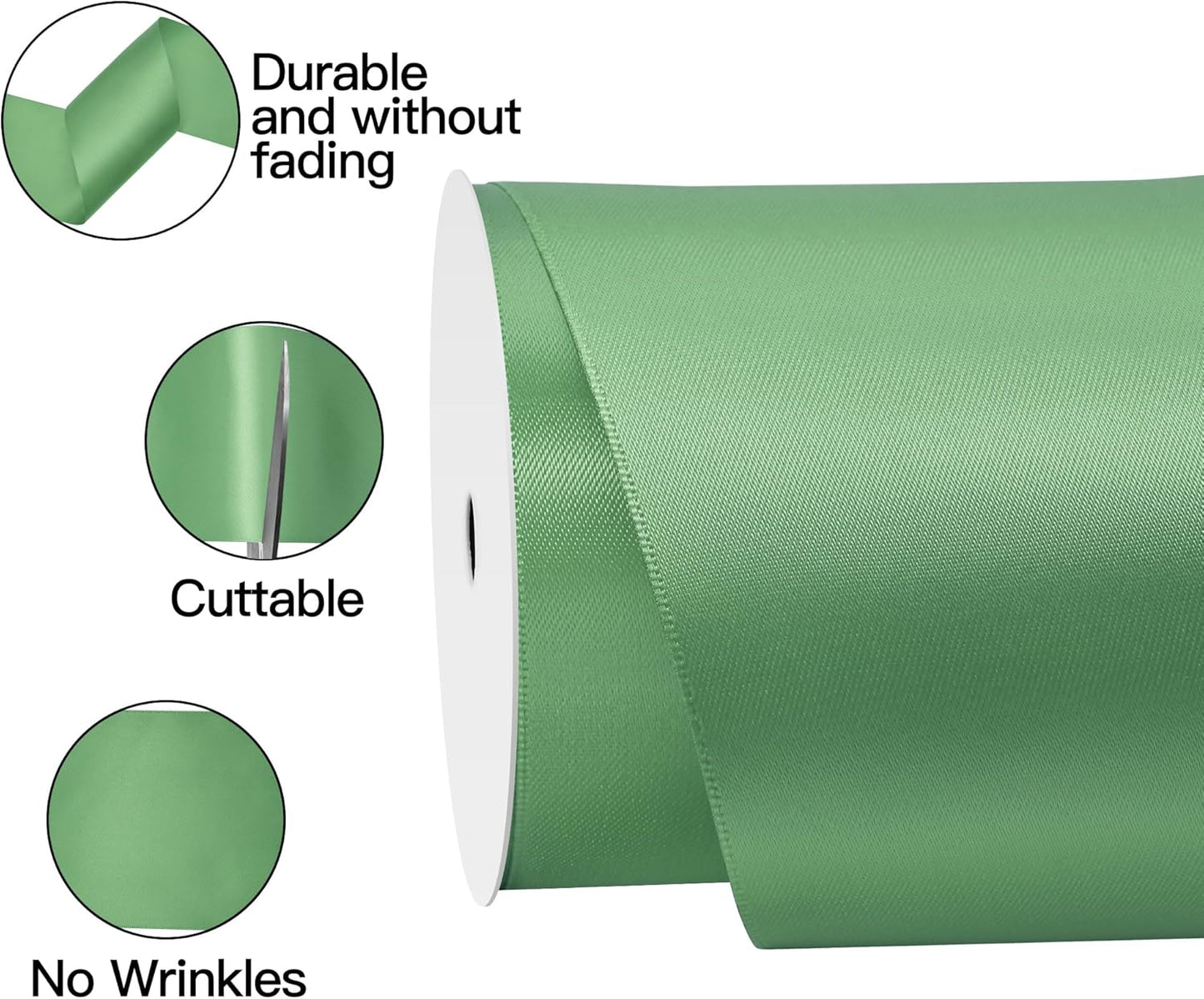 Sage Green Satin Ribbon 4 Inch X 15 Yards Solid Color Double Faced Ribbons Perfect for Crafts Wedding Decor Bow Making Arts Sewing and More