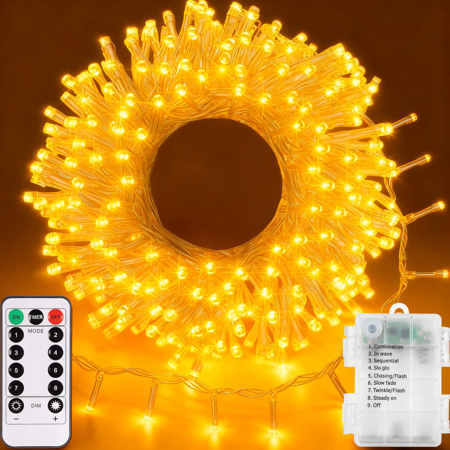 Echosari String Lights 33Ft 100 Led Warm White Fairy Lights With Remote, Dimmable Timer, 8 Modes For Outdoor Wedding Party Garden Decor
