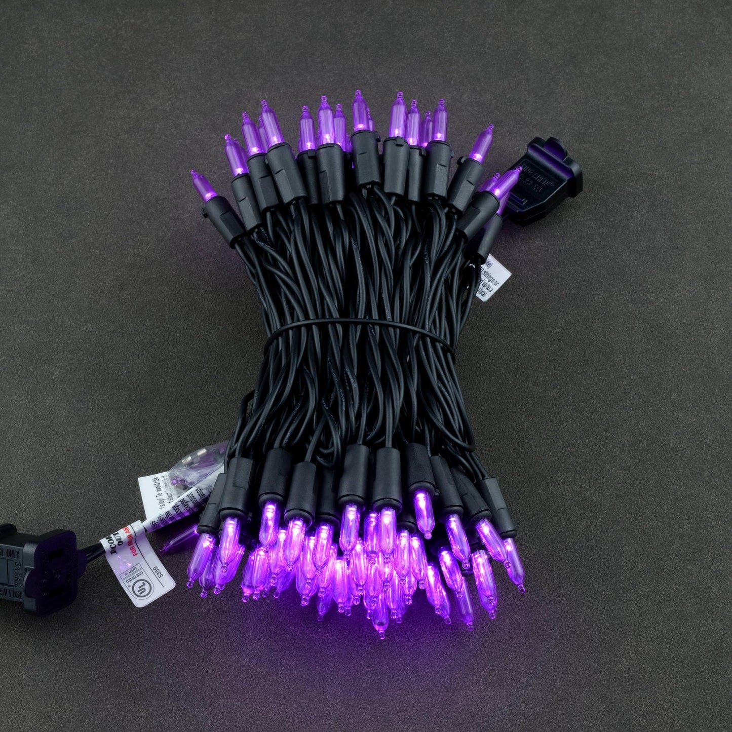 YULETIME Purple LED Christmas Lights, 33 ft, 100 Count, UL Certified, Black Wire, Model BMD-L-100E/2F