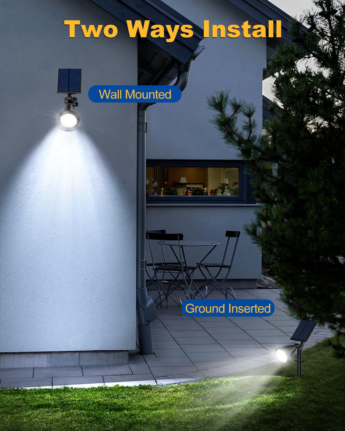 Fratink Solar Spot Lights Outdoor, 8 Pack Outdoor Solar Lights for Yard, 4 Lighting Mode Solar Landscape Spotlights with Auto On/Off, 2-in-1 Waterproof Wall Lights for Garden, Walkway (Cool White)
