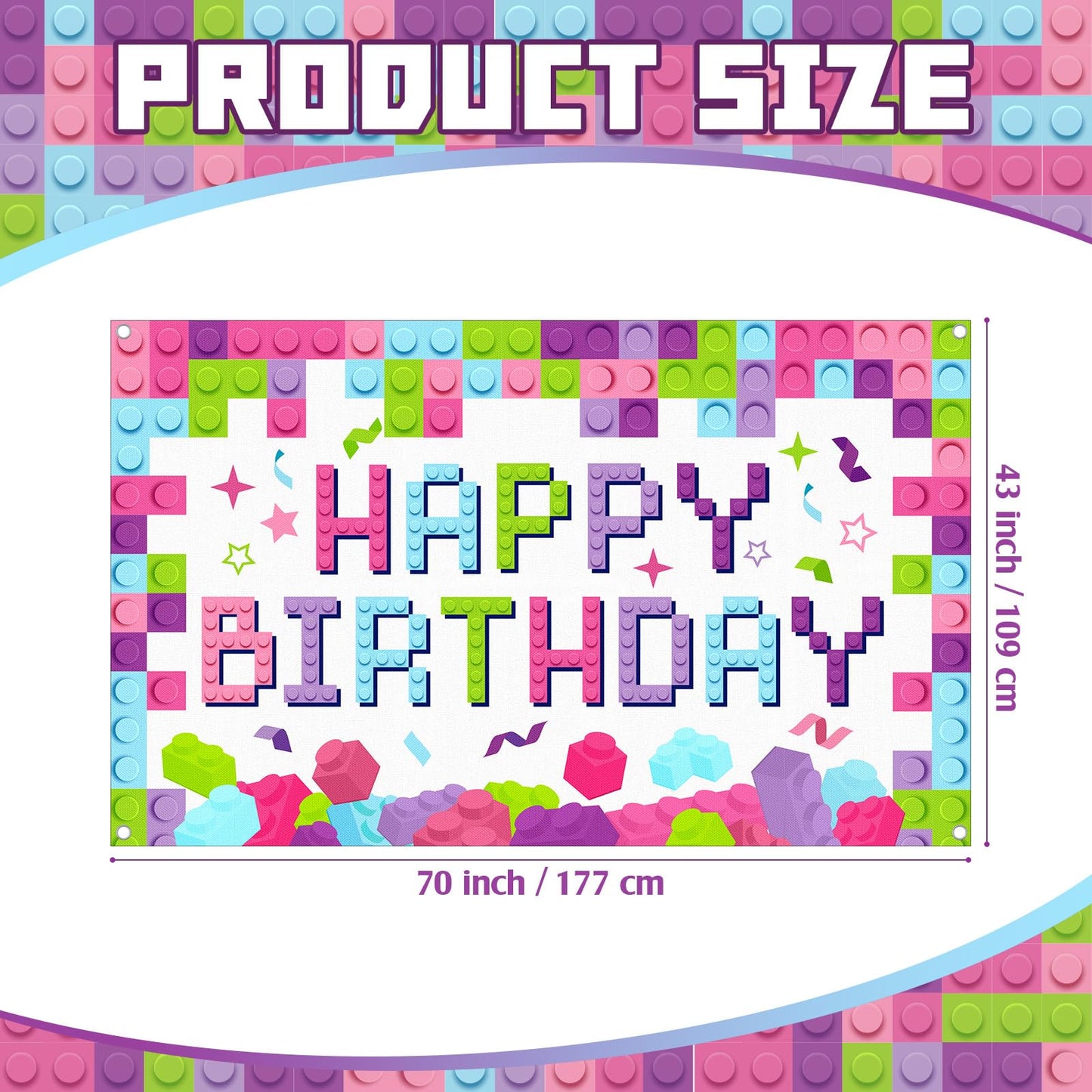 Newwiee 6 X 3.6 Ft Building Blocks Birthday Backdrop Banner Birthday Fabric Photography Backdrop Party Decorations For Girls And