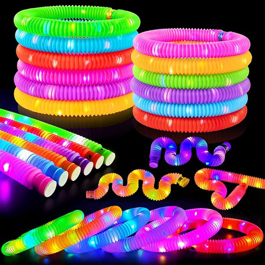 Glow Sticks Wands for Toddlers-6 PCS Light Up Pop Tube Party Favors Toys Gifts for Kids,LED Bracelet Necklace Accessories,...