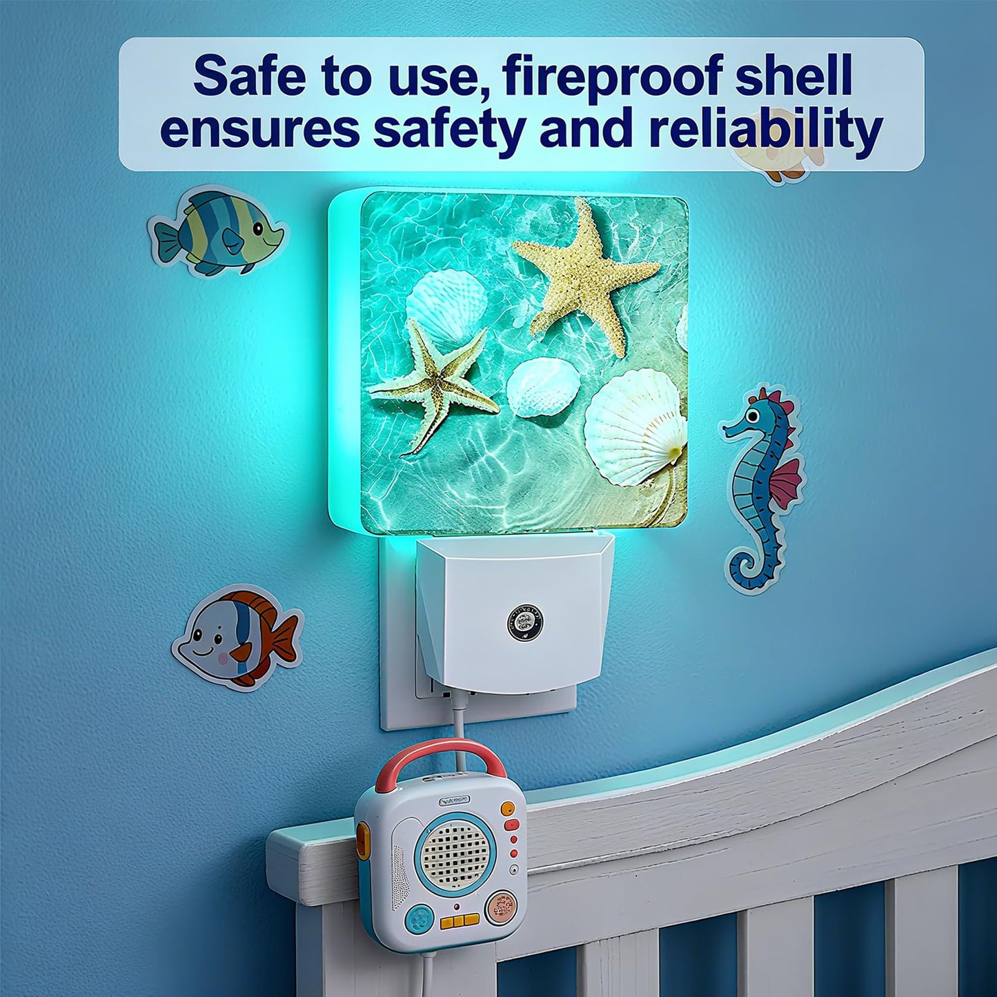 Caifujiqi Night Light Plug-in Smart Sensor LED Lamp, Energy Efficient, Starfish Decor, Model: Caifujiqi-Night Light-Starfish 4