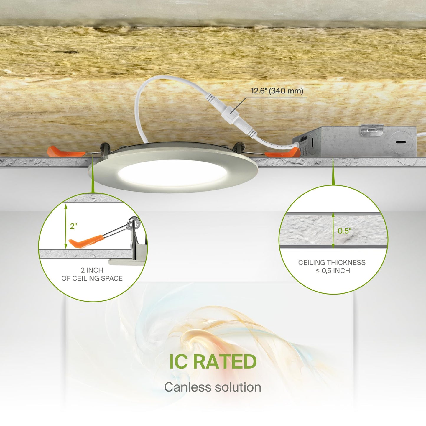 ASD 6 Pack LED Recessed Lighting 4 Inch 9W, 5 CCT 2700K-5000K CRI90+, IC Rated Ultra Thin Dimmable Ceiling Lights with J Box, Canless Wafer Downlight, Round Slim Panel Light, Energy Star ETL, Nickel