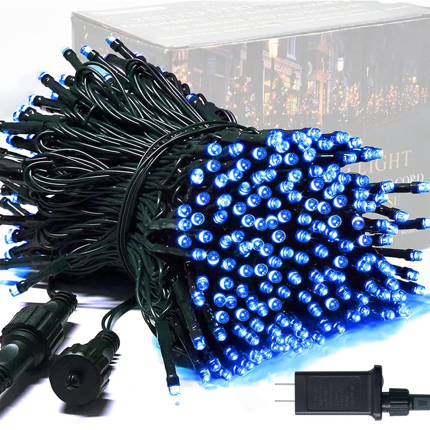 JMEXSUSS 250 LED Christmas String Lights, Waterproof, 91.5ft, Blue, Extendable, Model EXS-S-0250