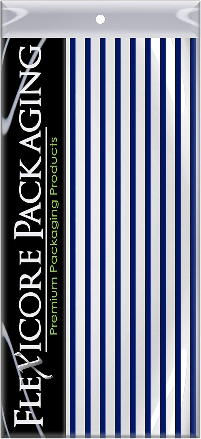 Flexicore Packaging Navy Blue Pin Stripe Print Gift Wrap Tissue Paper Size: 15 Inch X 20 Inch | Count: 100 Sheets | Color: Navy Pin Stripe