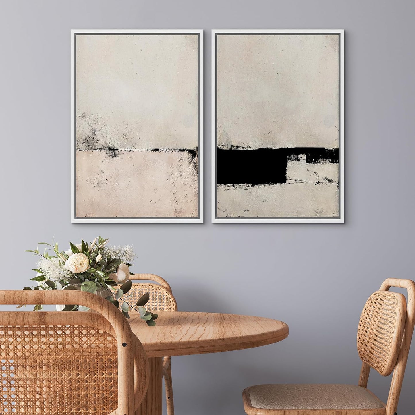 SIGNWIN Framed Canvas Print Wall Art Set Pastel Industrial Grunge Landscape Abstract Shapes Illustrations Minimal Decorative Nordic Relax/Zen for Living Room, Bedroom, Office - 16"x24"x2 White