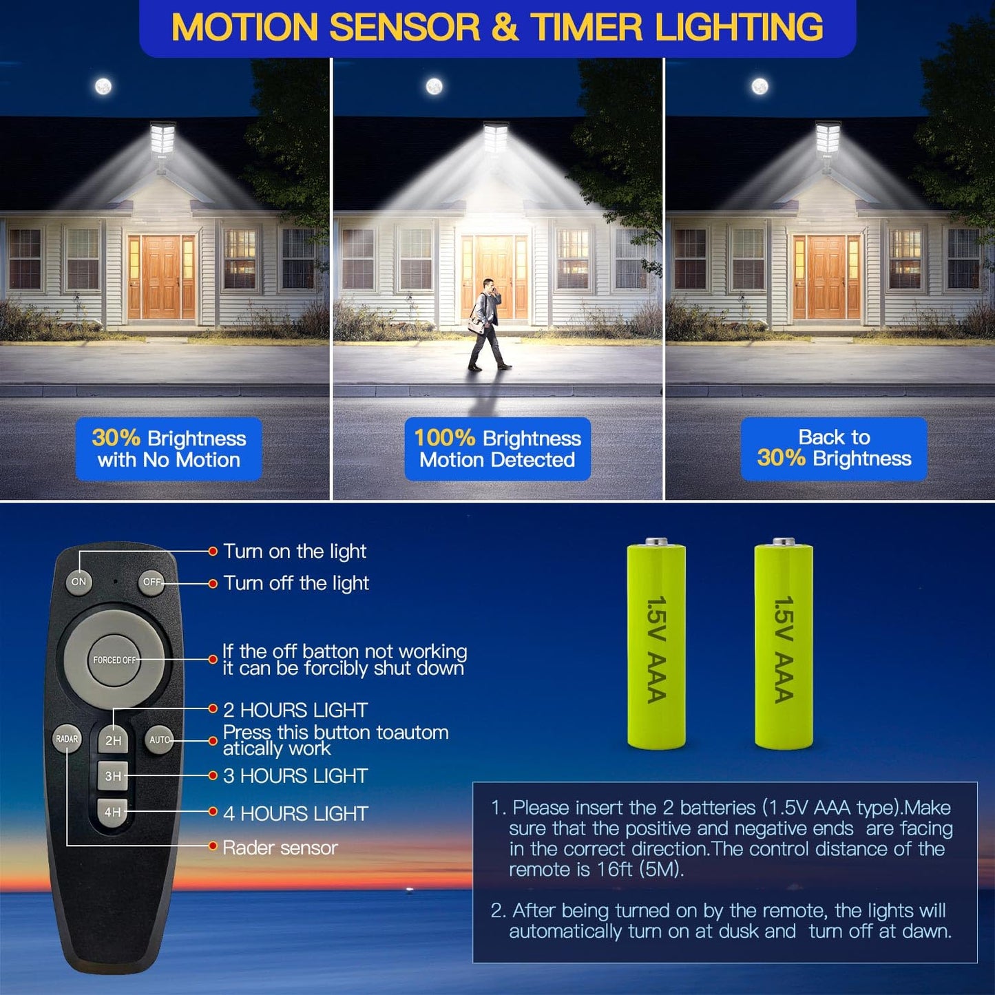 Yointhit Waterproof Solar Lights Outdoor For Patio & Yard  Dusk To Dawn Motion Sensor Security Lighting  High Brightness Solar-Powered Garden Pathway Lamps-2 Pack