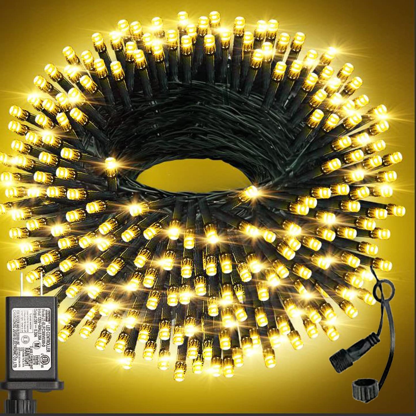 HAILI XMGQ 105FT 300 LED Christmas Lights Outdoor, Warm White, 8 Modes, Model HL300E