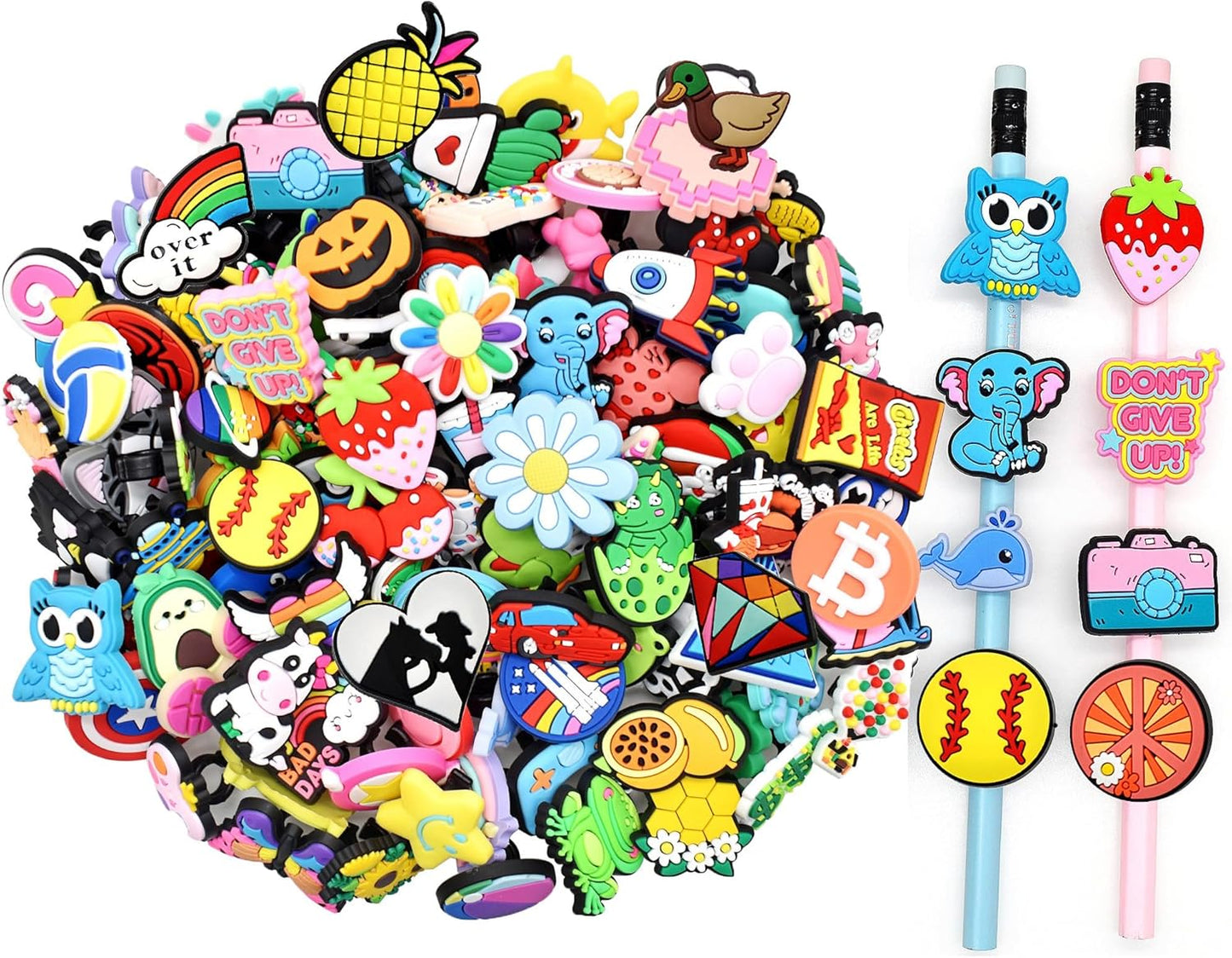 Papacharms Lot Random Different Decorative Pencil Toppers 40Pack Cute Cool Pencil Charms Clips Bulk PVC Pen Topper for School Prize Classroom Reward Student Gifts