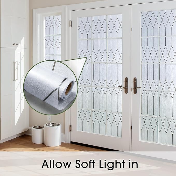 Windimiley Window Privacy Film Stained Glass Static Clings, Bathroom Frosted Leaded Decorative Window Stickers, UV Heat Blocking Opaque Removable for Home Door Coverings (29.5 x 78.7in,Rain)