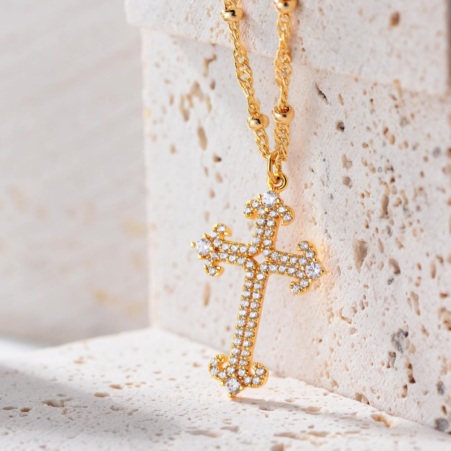 Fettero 14K Gold Plated Cross Necklace, Cross Faith Anchor Pendant Dainty Chain Simple Tiny Zircon Jewelry Gift for Women