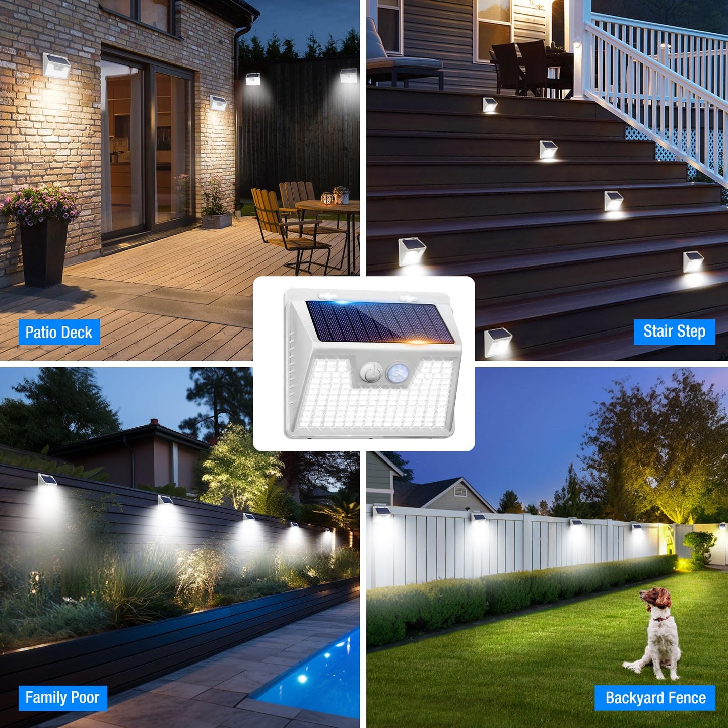 Peasur Solar Outdoor Lights, 140 LED, 3000K, Waterproof, 20 Pack, White Frame