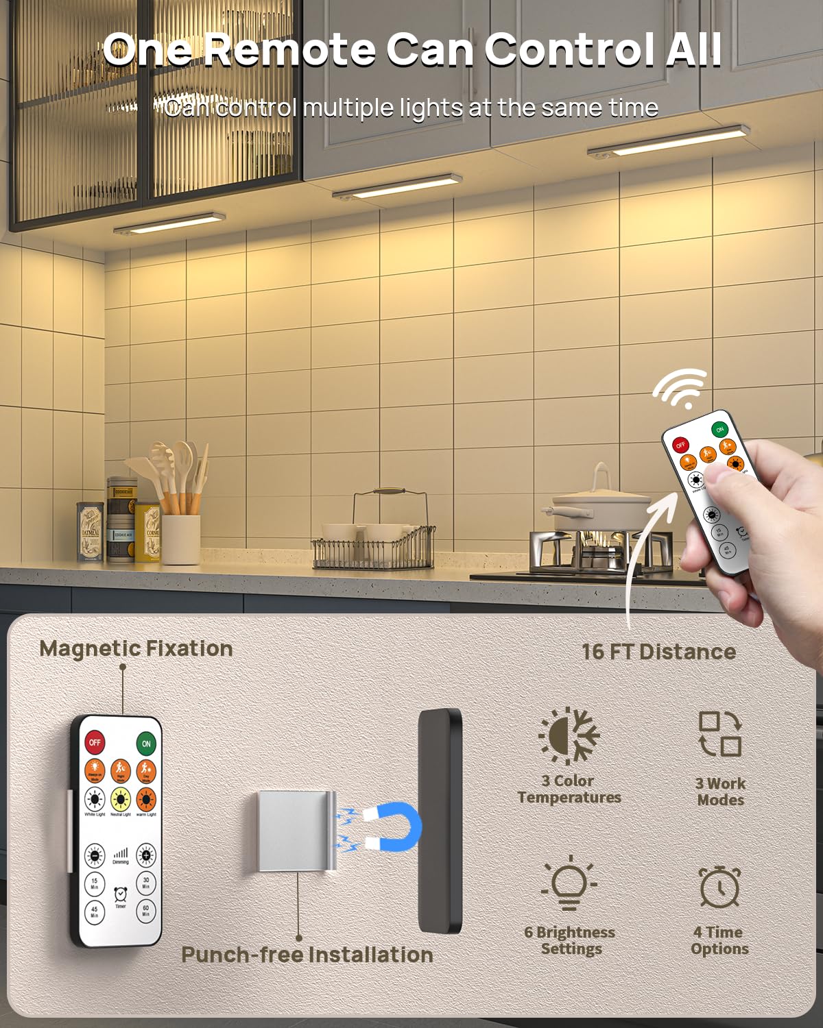 Flysein Under Cabinet Lights, Wireless Motion Sensor, 2500mAh Battery, 3 Color Temps, 11.9 Inch, White, 4 Pack, Model QYD-CGD-001