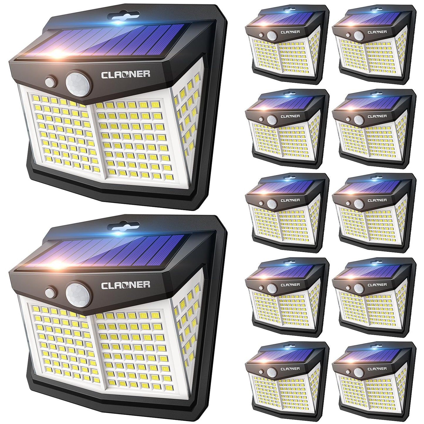 Claoner Solar Motion Sensor Lights Outdoor  12 Pack Solar Fence Lights Ip65 Waterproof  Bright 128 Led Security Flood Lights With 270Wide Angle  3 Lighting Modes Motion Light For Outside Yard