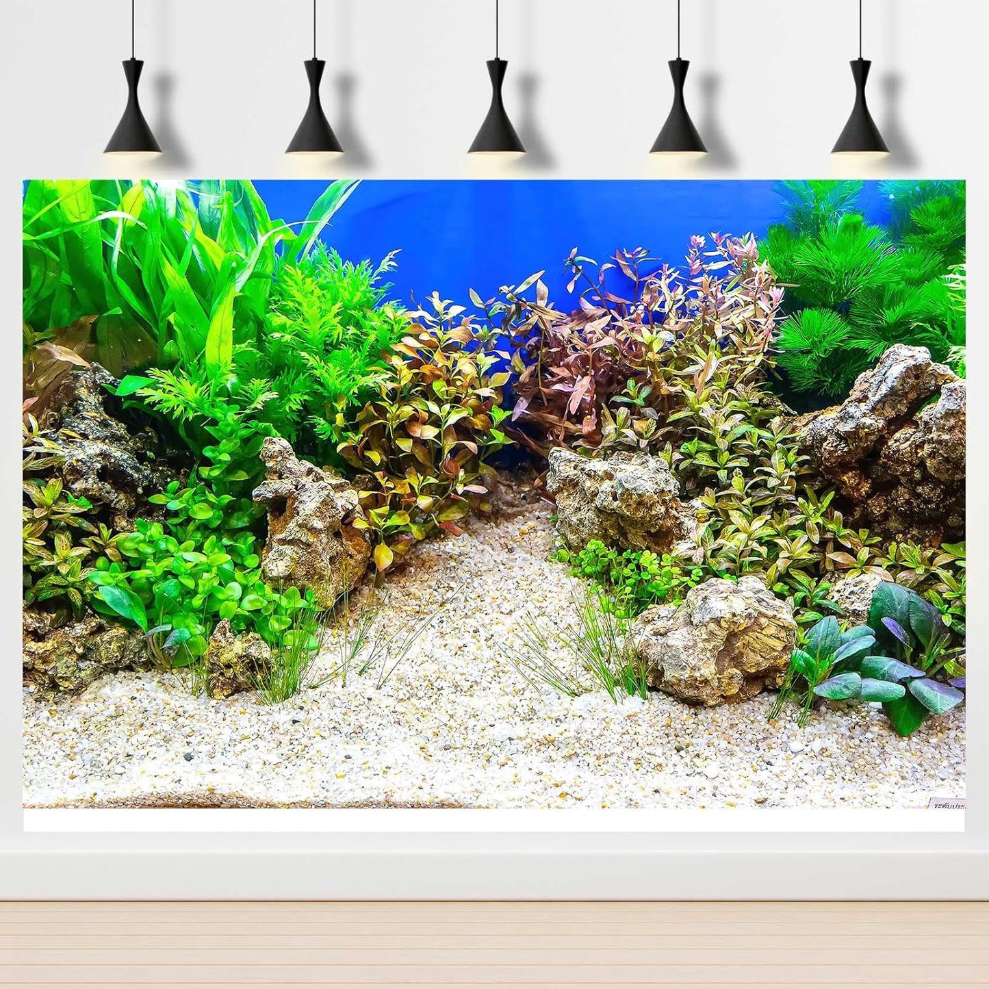 Aquarium Background Underwater Grass Leaves with Pebble Aquarium Backdrop Vivid and Fresh Green Aquatic Plant Stone River Bed and Lake Fish Tank Background Decor Vinyl 60x24in