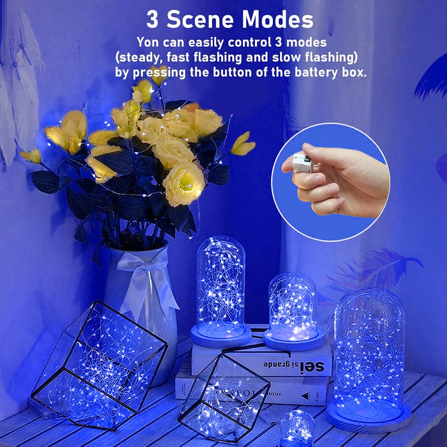 Merfino 12 Pack Battery Operated Fairy Lights, 20 LED, 7Ft, Waterproof, 3 Speed Modes, Extra Batteries, Blue, Model ZLDC01#