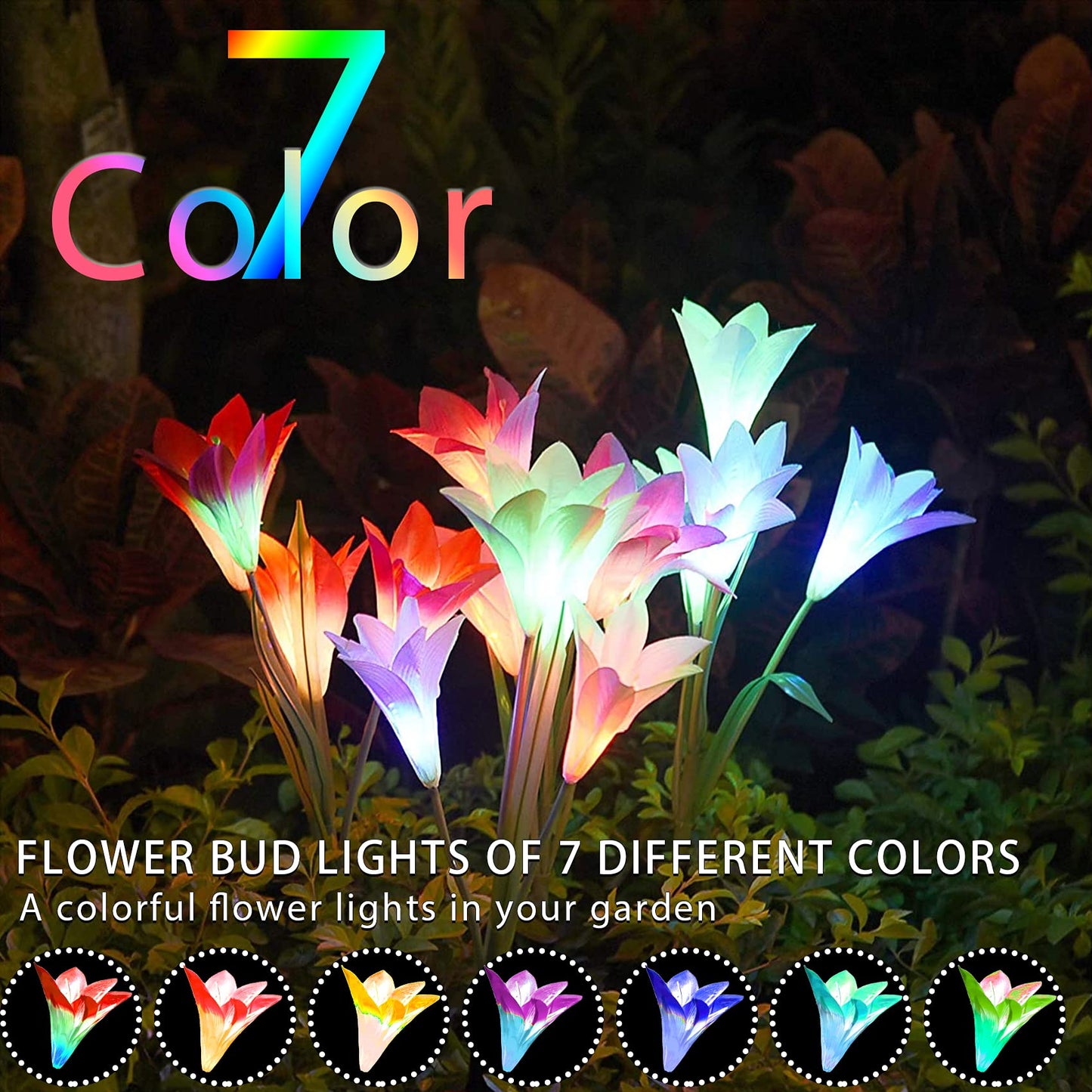 Tonulax Solar Garden Lights - Upgraded Multi-Color Lily Lights, 4 Pack With Bigger Flower & Wider Solar Panel, Red & Purple & White