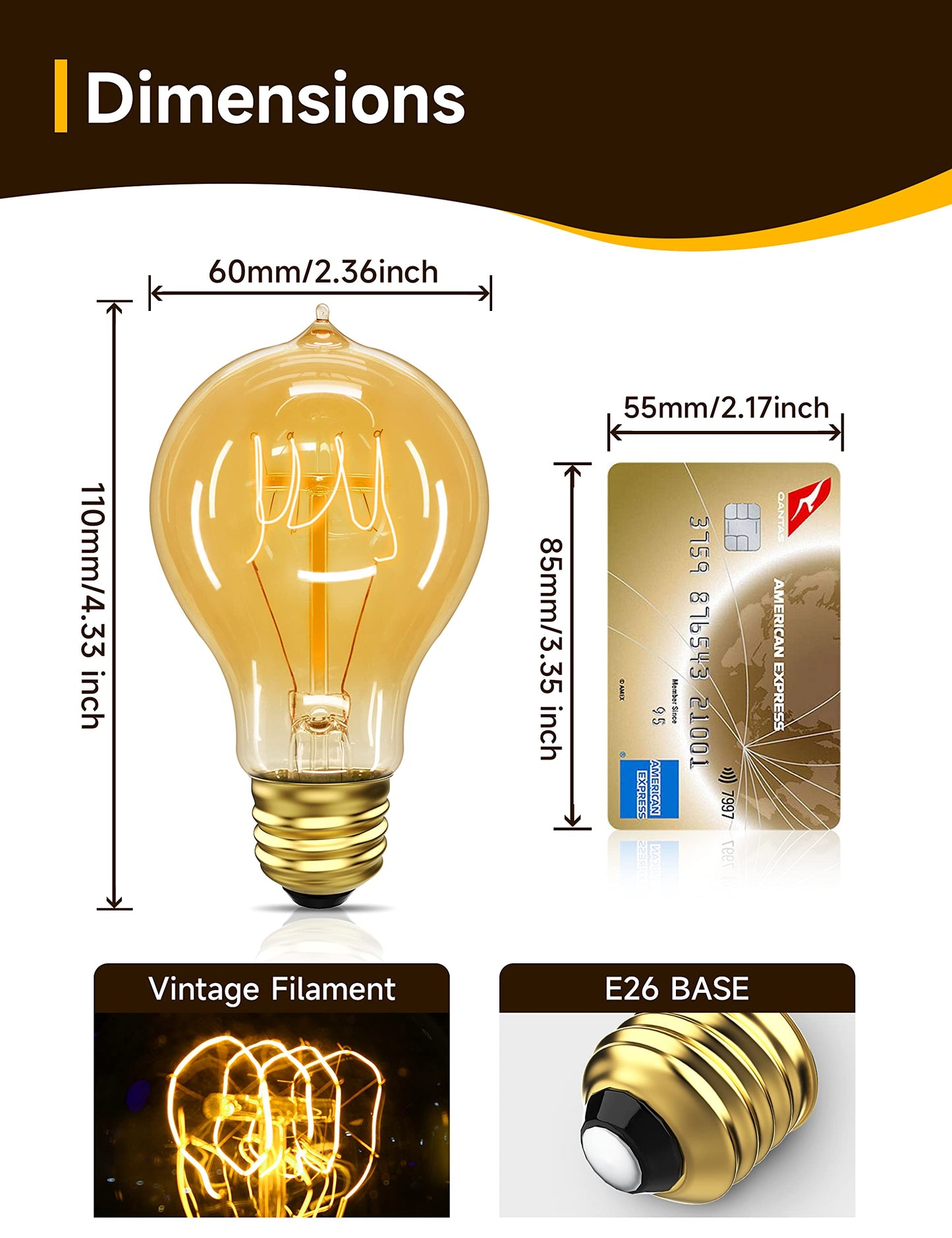 Unilamp Edison Bulbs 40W Vintage A19 Incandescent Light Bulbs, Warm White 2700K, E26 Dimmable, 4 Pack