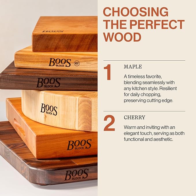 John Boos RA-Board Series Rectangular Wooden Maple Cutting Board 18”x12” – 2.25” Thick, 15-lb Reversible Butcher Block with Edge-Grain & Finger Grips – Made in the USA