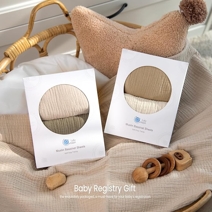 lulumoon Muslin Bassinet Sheets for Baby: Soft Bedside Sleeper Bassinet Fitted Sheets for Boys and Girls