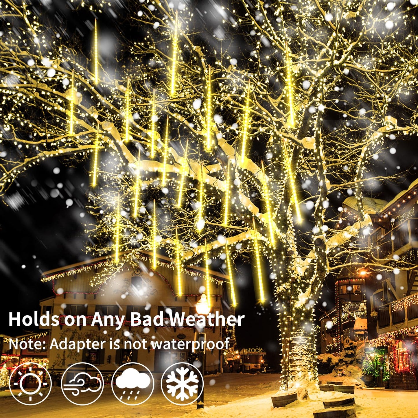 Jjgoo Christmas Lights Meteor Shower Rain Lights  10 Tube 12 Inch 240 Leds Icicle Light Outdoor Raindrop Light For Xmas Halloween Wedding Party Tree Holiday Decoration  Warm White