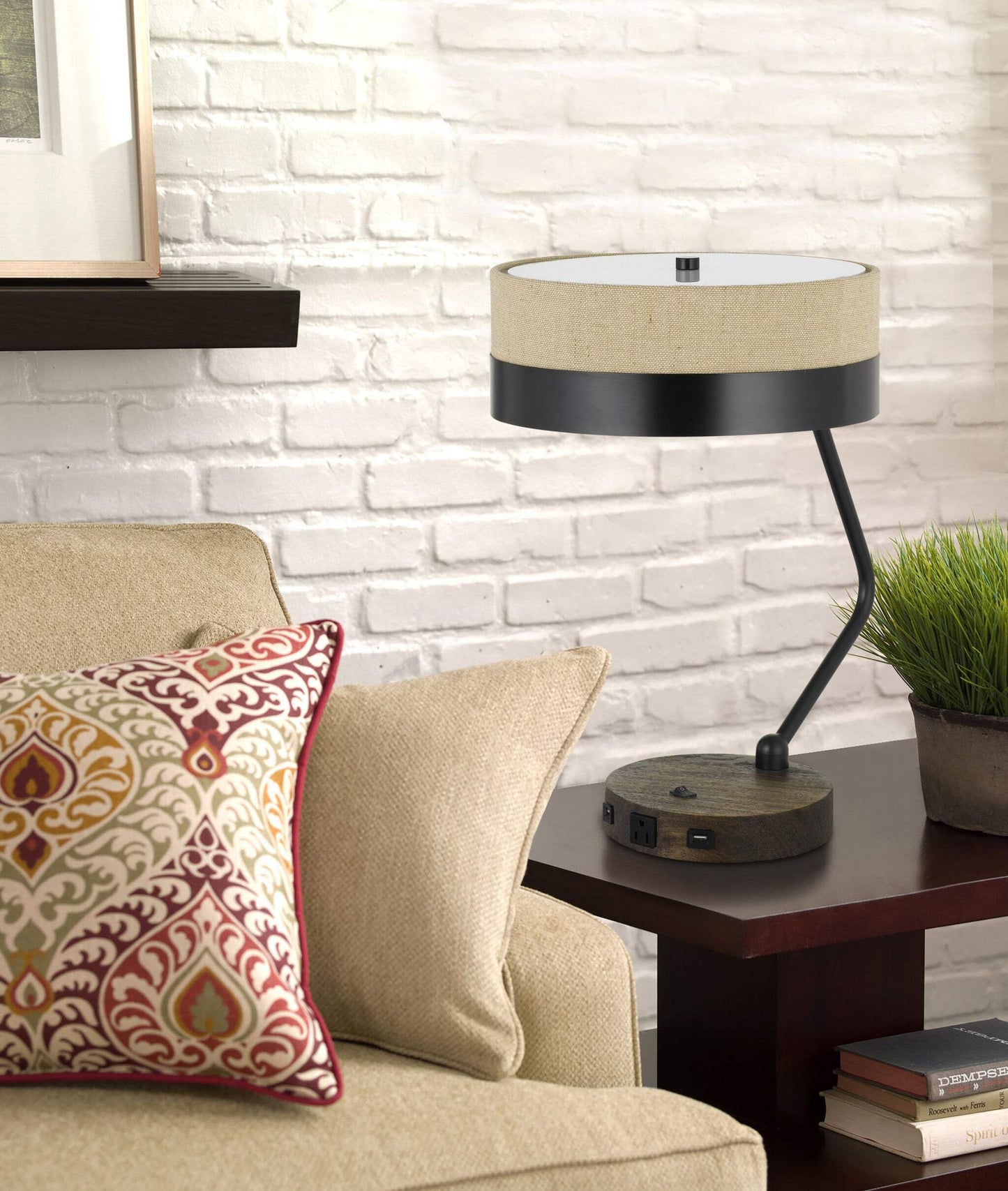 Homeroots 20 In. Metal Desk Lamp - Two Light Usb Table Lamp With Beige Drum Shade, Model 524698, Perfect For Home Office And Study