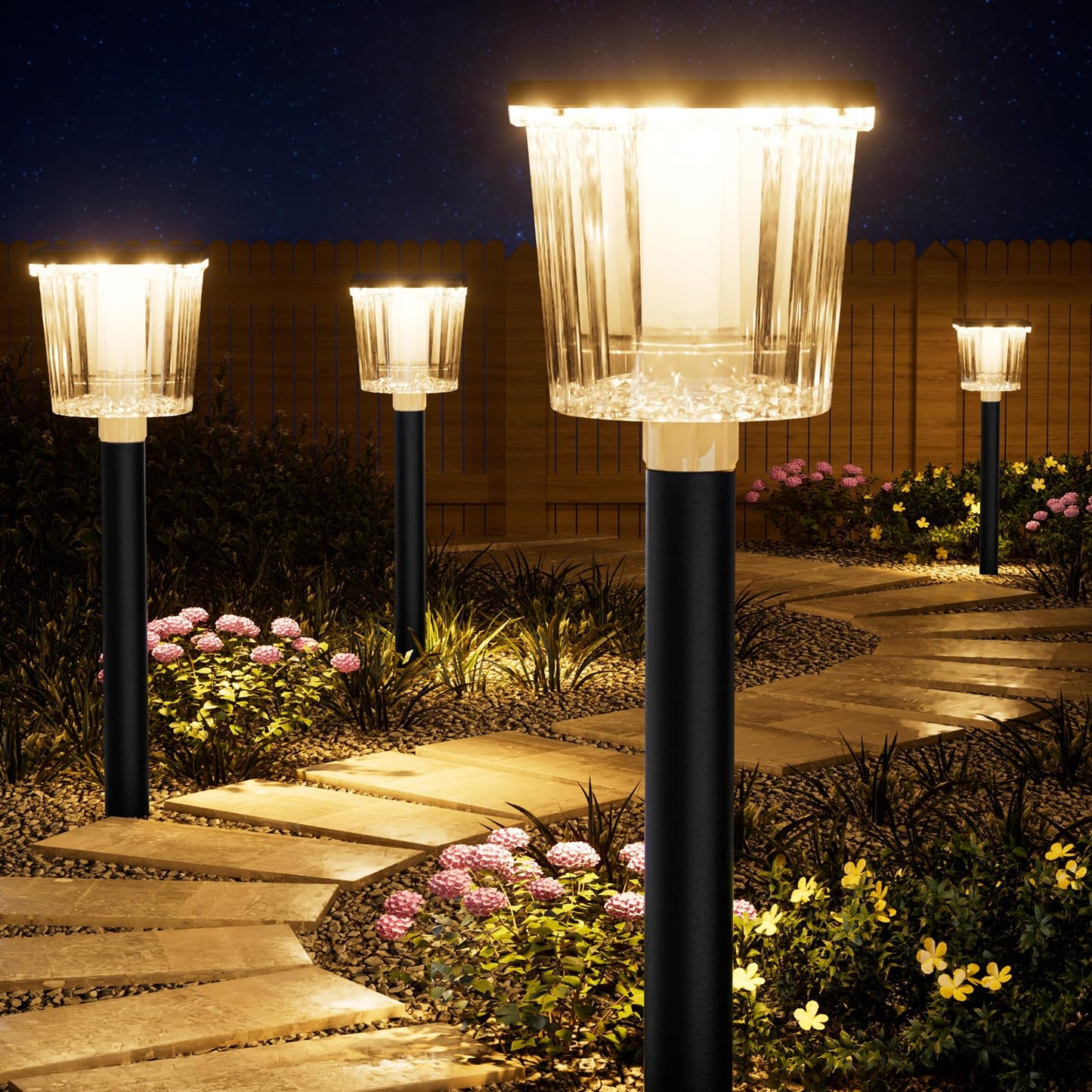 Super Bright Solar Pathway Lights Outdoor Powered Adjustable Warm&Cool White Waterproof Ip65 Garden Decor Landscape Lighting Outside For Yard/Patio/Walkway/Driveway/Landscape (Obsidian Black  4 Pack)