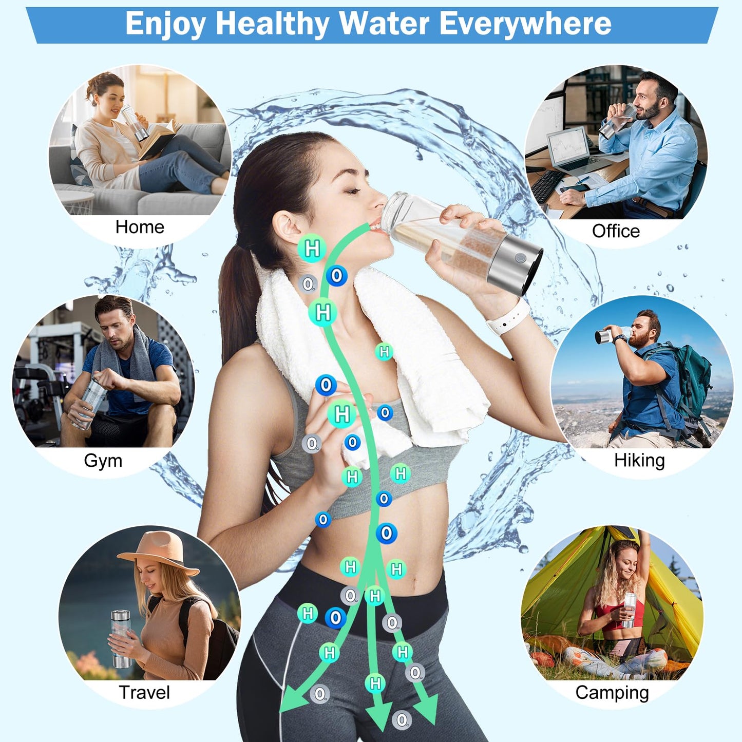 2025 New Hydrogen Water Bottle, Hydrogen Water Generator with Advanced SPE PEM Technology, Portable Rechargeable aquahealth Hydrogen Water for Office, Daily Drinking and Gifts