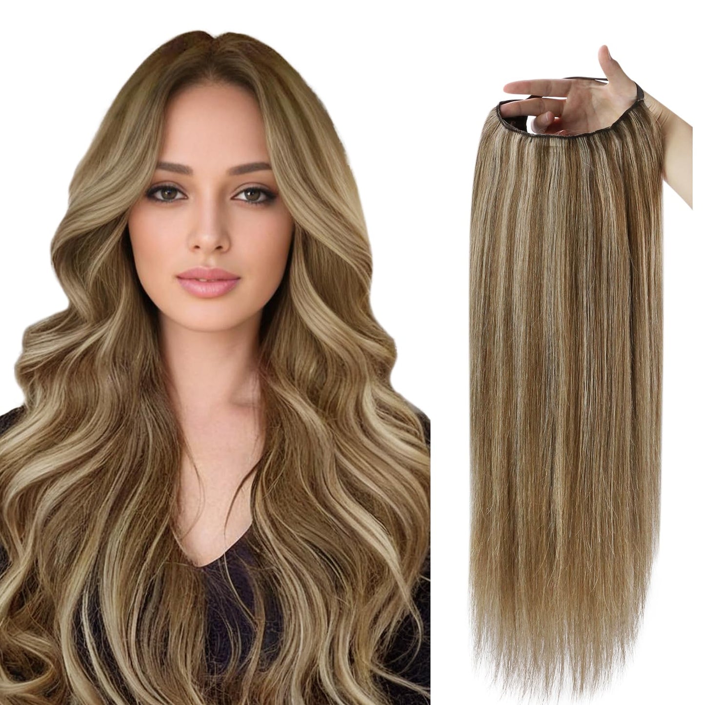 Full Shine Half Part Wig Human Hair Medium Brown and Honey Blonde Hair Pieces Clip Hair Extension Human Hair 20Inch U Part Wig 1