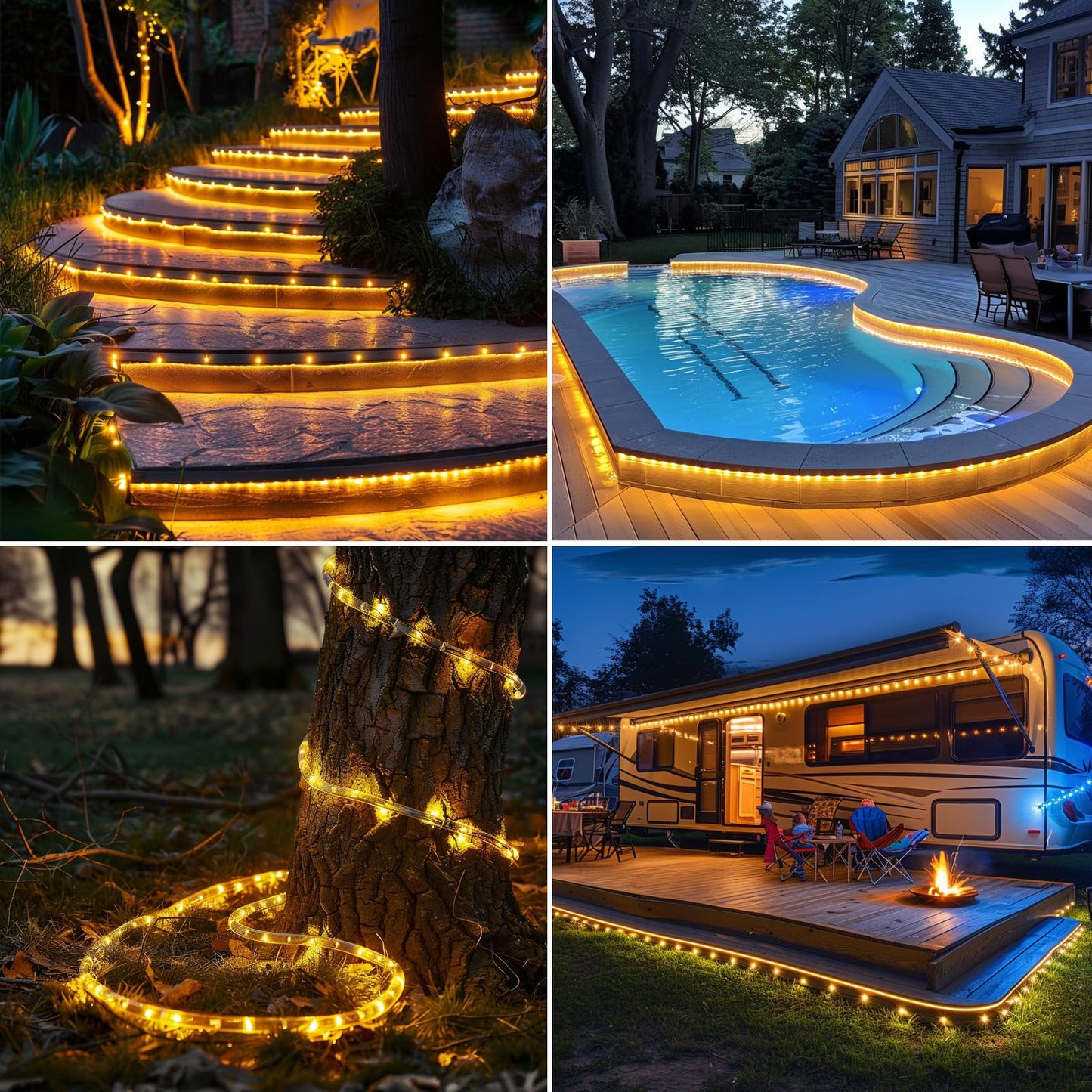 LairtPOW Solar Rope Lights, 200 LEDs, Waterproof, Warm White, 65FT, Rechargeable Battery, Remote Control, Model SRL-66FT-20M-HW
