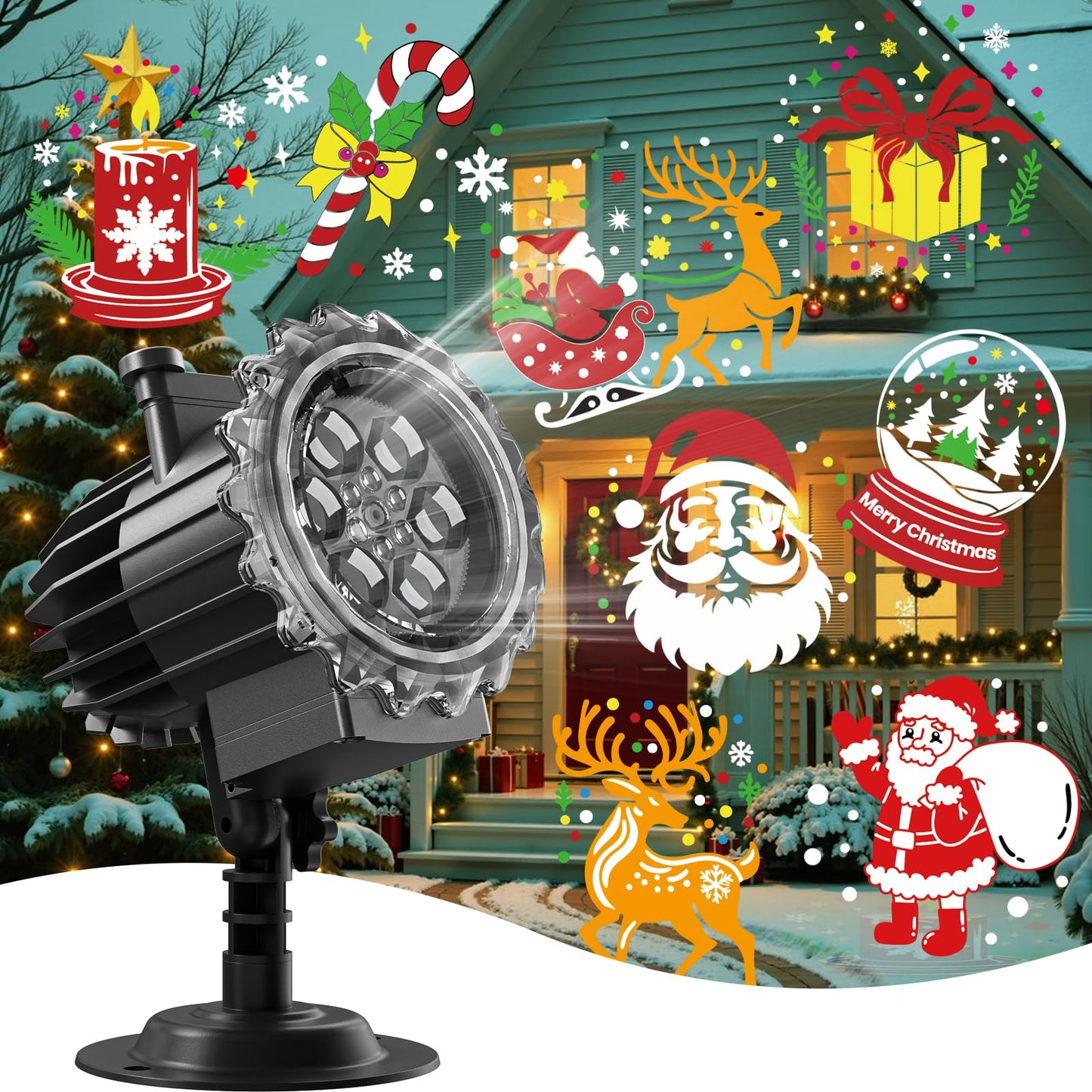 Peakclouds Christmas And Halloween Projector Lights Outdoor Holiday Decoration For Christmas  Halloween  Easter  Independence Day  Thanksgiving  New Year & Birthday Parties