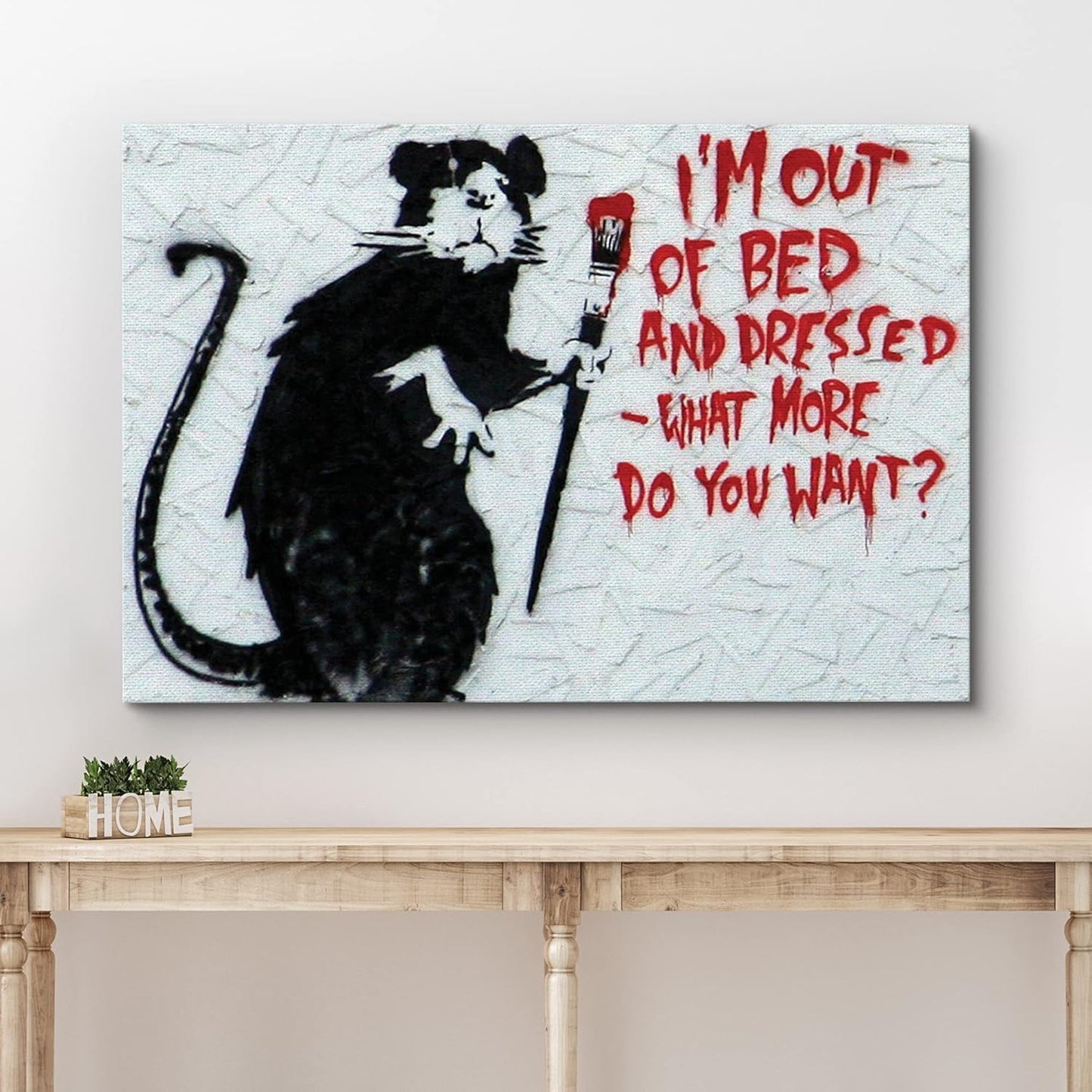 wall26 Canvas Print Wall Art Banksy Rat with Red Paintbrush Graffiti & Street Art Pop Culture Illustrations Pop Art Bohemian Multicolor Dark for Living Room, Bedroom, Office - 16"x24"