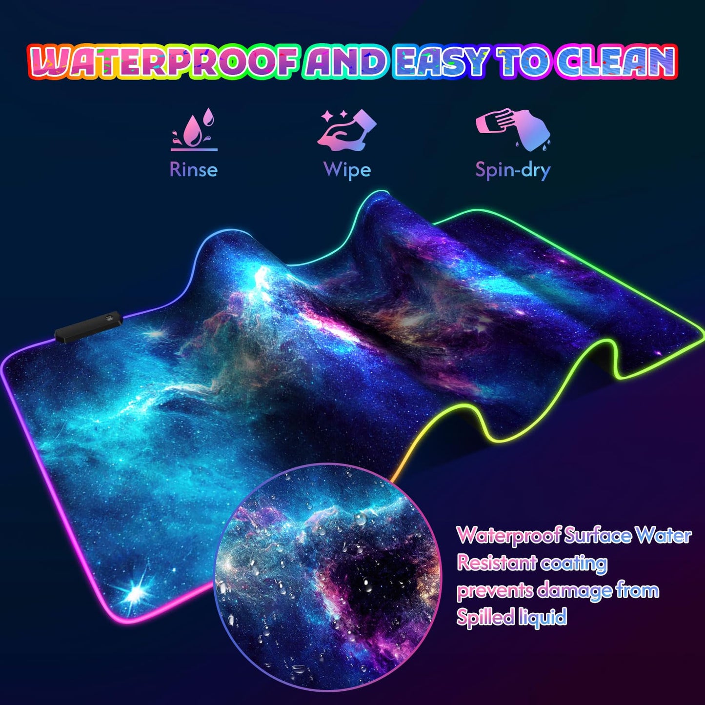 ToLuLu RGB Mouse Pad Gaming, Large LED Mouse Pad with 14 Lights Modes, 35.4 x 15.7 inches XXL Desk Mat for Keyboard and Mouse, Extended Desk Pad Mat PC Gaming Mousepad Accessories（Blue Purple Galaxy