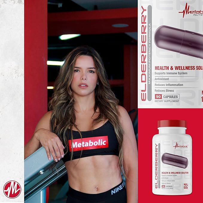 Metabolic Nutrition Elderberry with Vitamin C and Zinc, 1200mg, 90 Vegan Capusles, Supports Immune System, Antioxidant, Reduces Inflammation as Well as Stress Relief