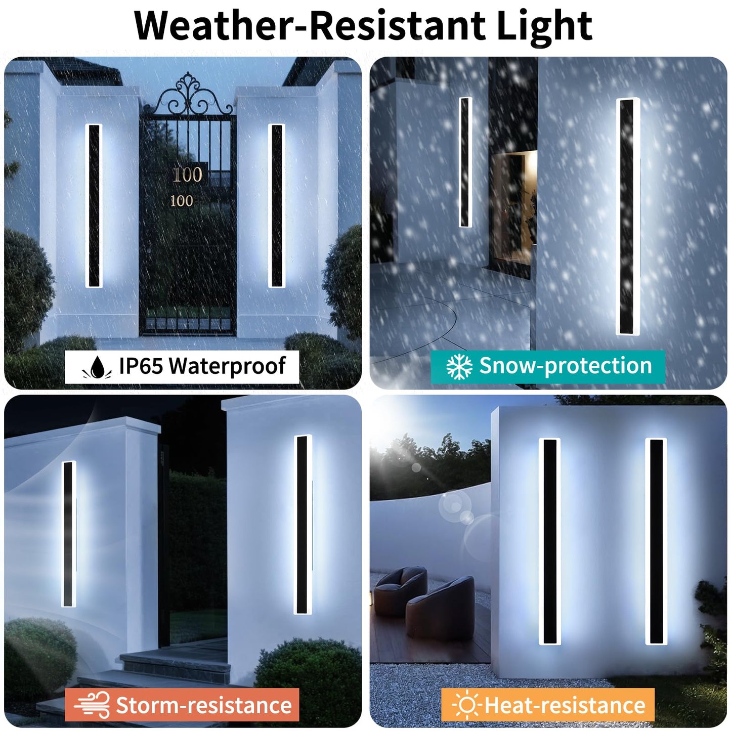 Mikeru 2Pack 39.3Inch Long Led Wall Light  6000K Cool White Modern Outdoor Wall Light Ip65 Waterproof Black Acrylic Porch Exterior Lighting Fixtures  Exterior Wall Mount Lights