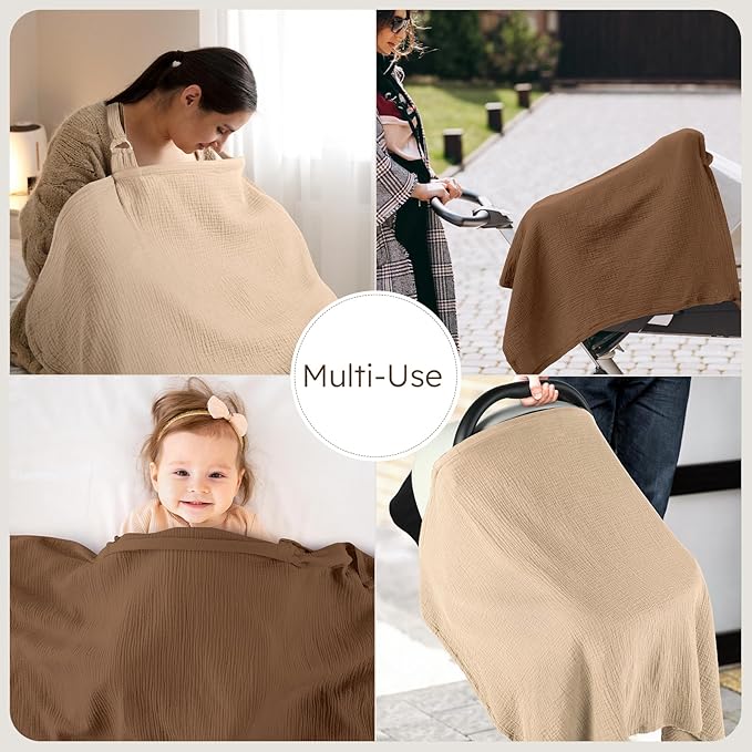 Yoofoss 2 Pack Muslin Nursing Cover for Breastfeeding, 100% Cotton Breastfeeding Cover with Arch Neckline, Soft Breathable Privacy Nursing Covers for Women, Multi-use Breastfeeding Essentials
