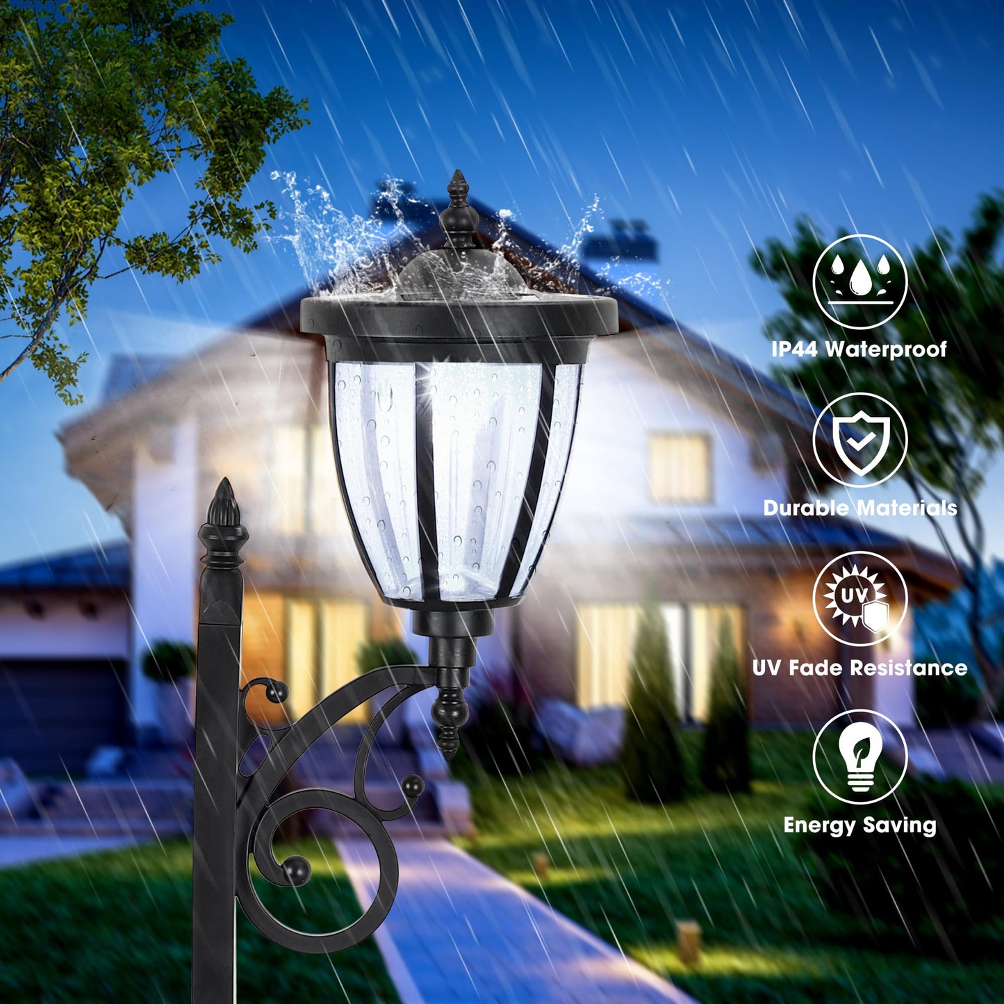 Sun-Ray Solar Lights 2-Piece Set - Multi-Function With Posts, Ground Stakes, Planters, Wall Mount - Black Plastic, Model 312022