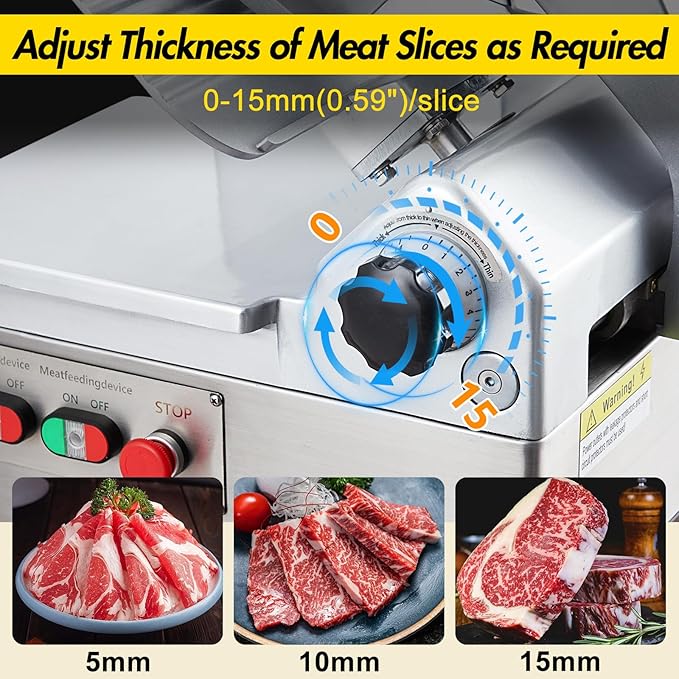 GarveeHome Automatic Meat Slicer, 550W Deli Slicer with 12.6 in Carbon Steel Blade, Professional Double-motor Meat Slicer Machine with Adjustable Thickness From 0 to 15 mm for Commercial Use