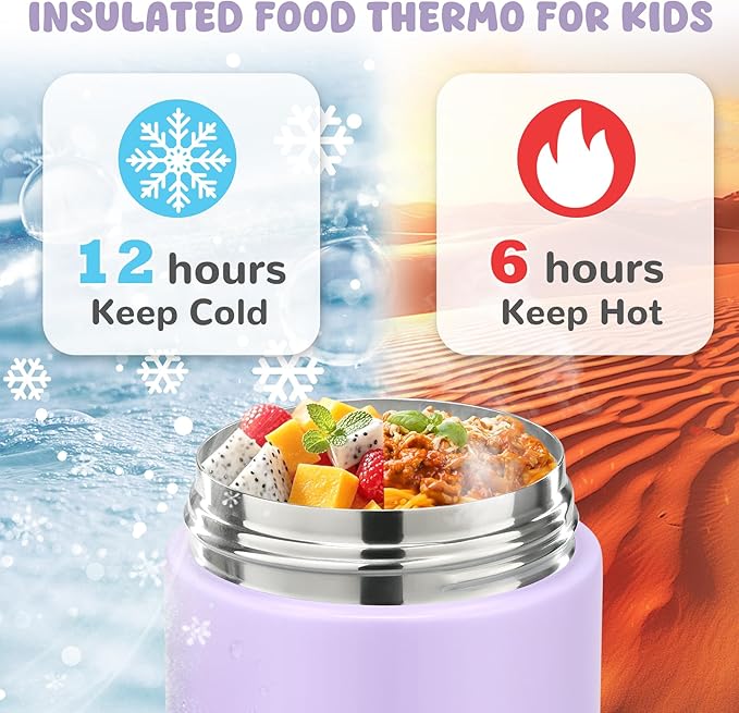 10oz Soup Thermo for Hot Food Kids Insulated Food Jar Container with Spoon Width Mouth Stainless Steel Leak Proof Thermo Lunch Box for School Travel