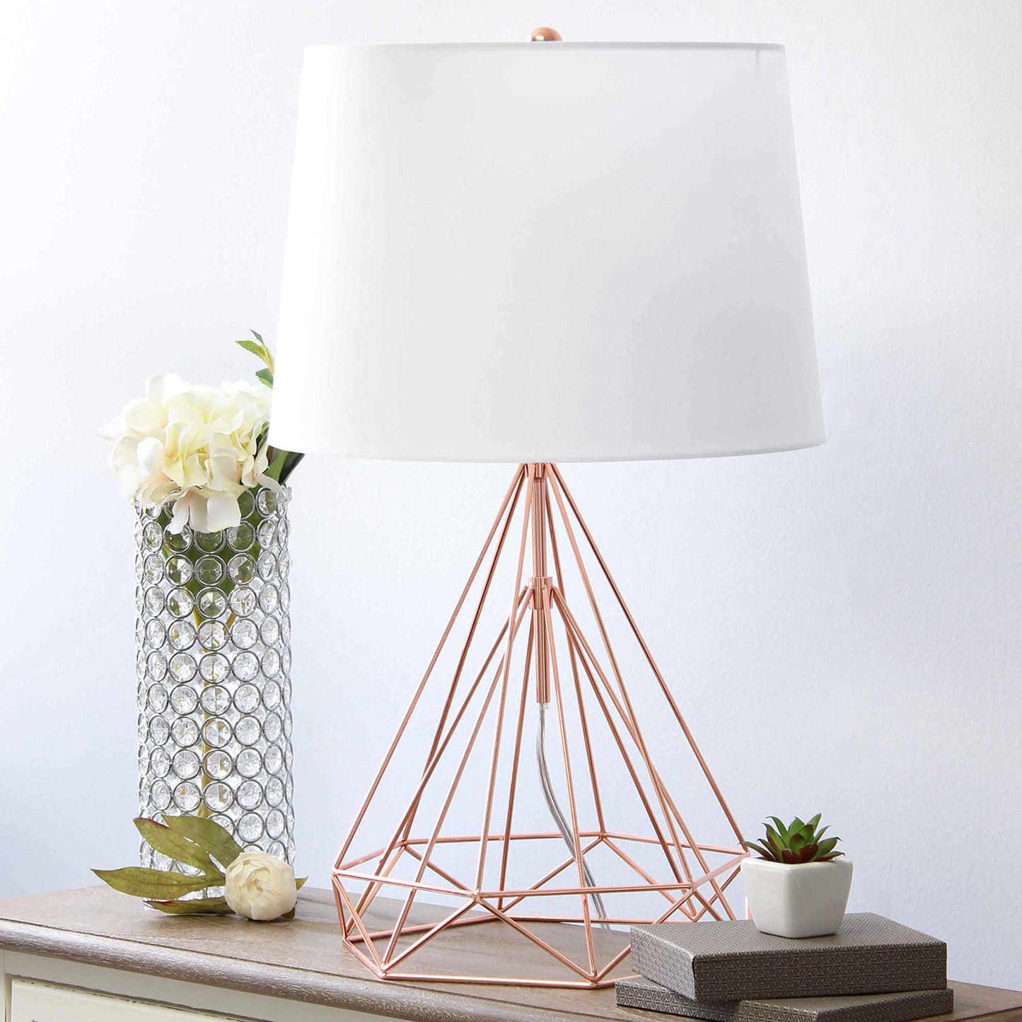 Elegant Designs LT1054-RGD Modern Table Lamp, Geometric, Iron, Rose Gold