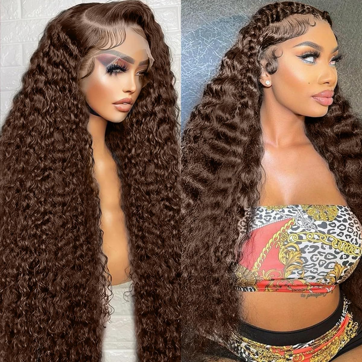 ABSFWIW 30 Inch Chocolate Brown Lace Front Wig Human Hair 13x6 Deep Wave Lace Front Wigs Human Hair 180 Density HD Colored Deep