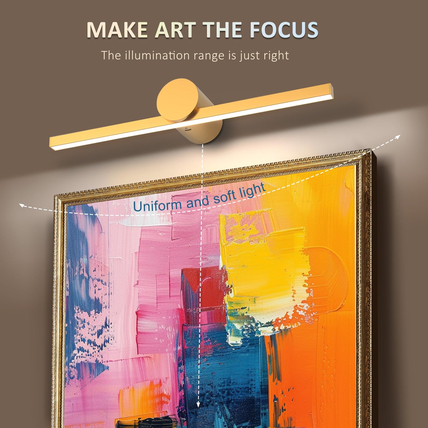 Zitostory Battery Operated Picture Light For Wall With Remote Wireless Dimmable Art Lights For discomfort-reducingtings Rechargeable Gallery Light Artwork Lighting For Canvas  Portrait (Gold 20 Inch)
