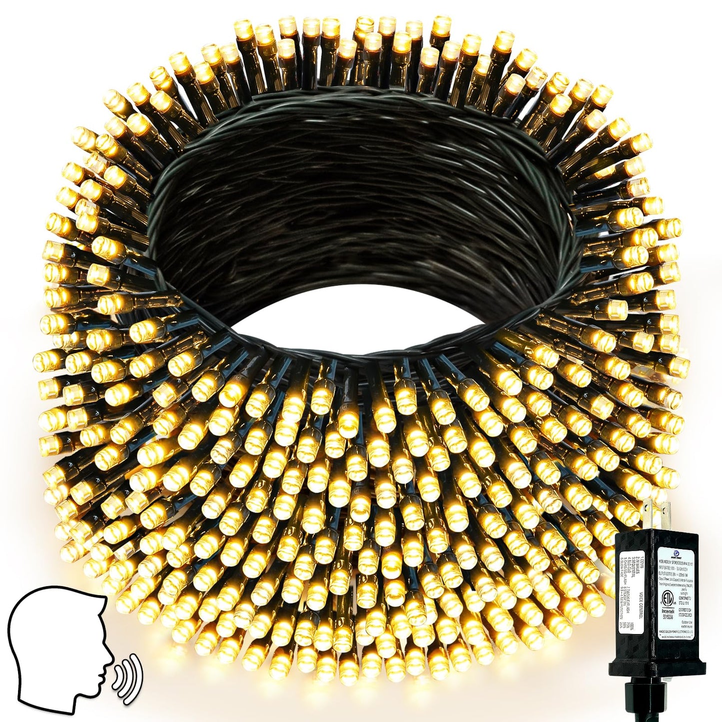 Voice Controlled Smart Christmas Lights Outdoor  108.8Ft 300 Led Twinkle String Light With 7 Voice Commands  12 Modes & Timer  Dimmable Waterproof Christmas Tree Lights For Party Garden (Warm White)