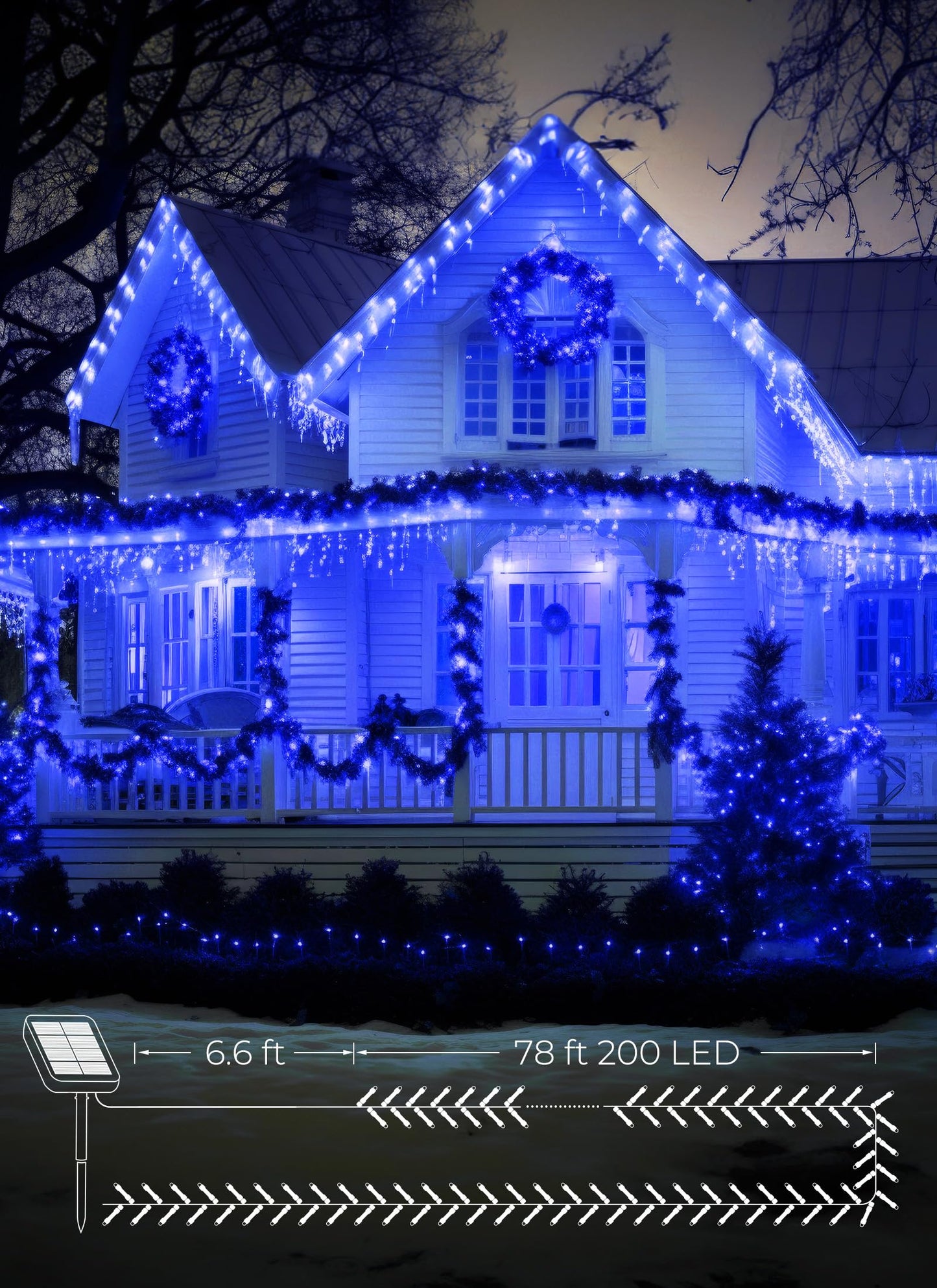 2-Pack 400Led 170Ft Total Solar Outdoor Lights Ip65 Waterproof Solar Powered Lights With 8 Lighting Modes For Party Garden Yard Home Holiday Tree Decoration Lighting Blue