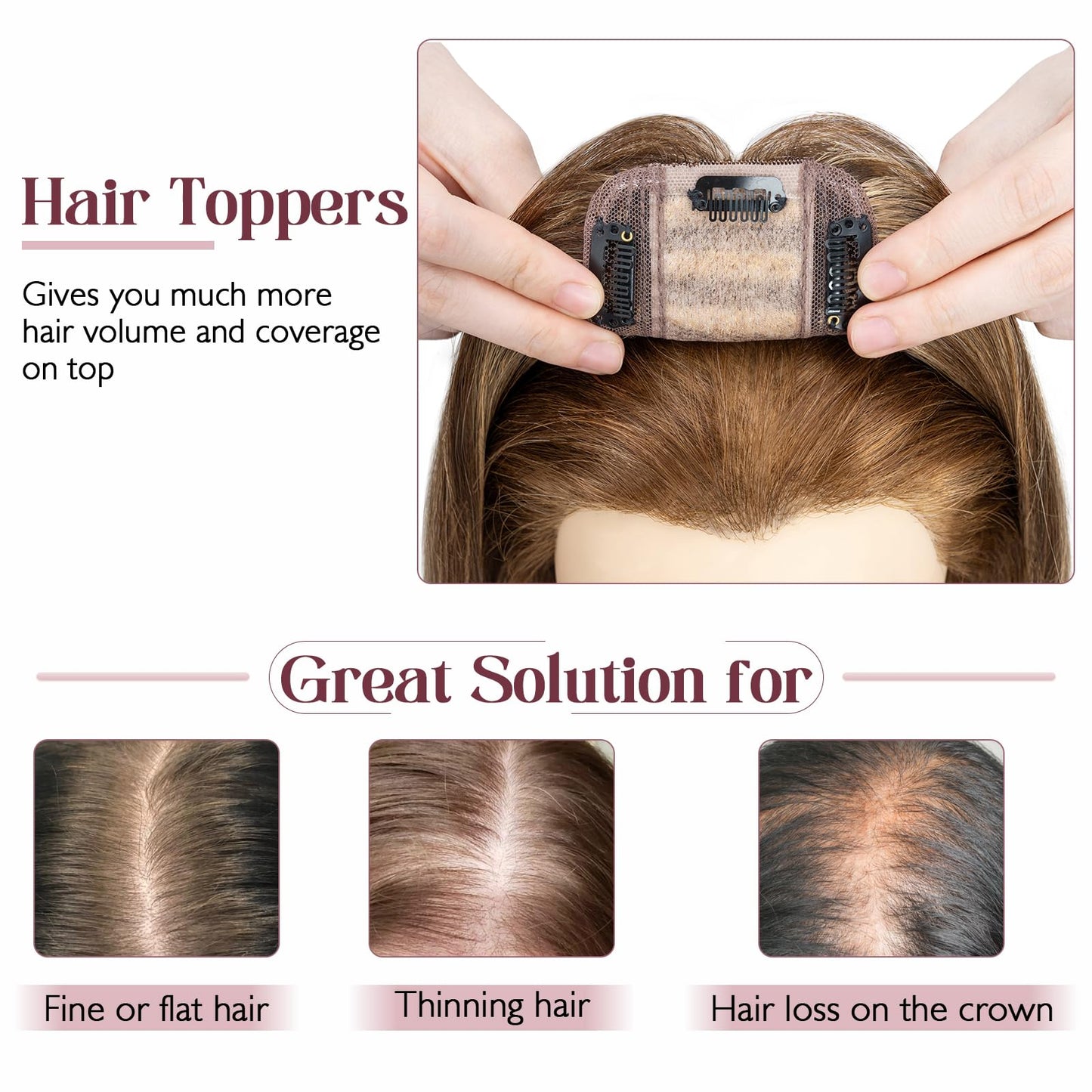 Elailite Hair Toppers for Women Real Human Hair Topper Thinning Thin 5.1x2.8 Silk Base Clip in Remy Hairpieces 12 Inch Chocolate