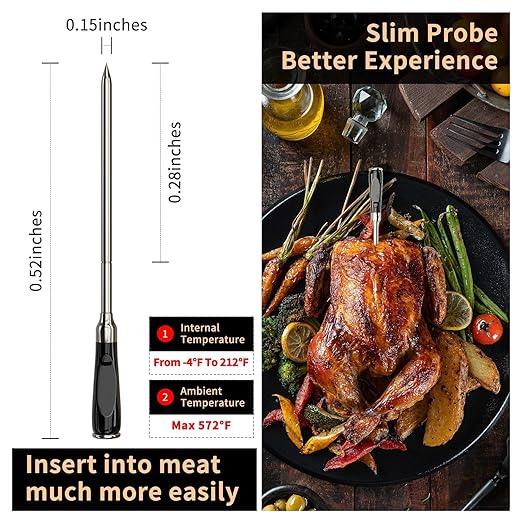 Meat Thermometer Wireless, 700FT Remote Digital Cooking Thermometer, Bluetooth Food Thermometer with Wireless Probe, iOS & Android Read App -Preprogrammed Temperatures for BBQ, Grill, Oven, Smoker